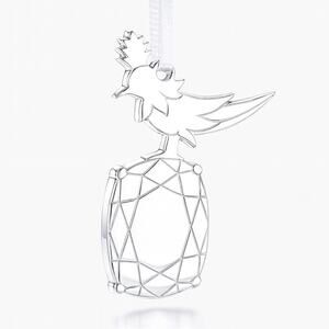 NEW Tiffany & Co. Bird on a Rock Christmas Ornament Charm Gift Pouch Silver